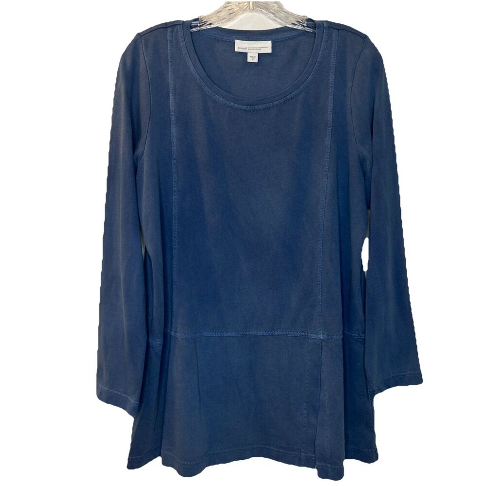 Pure Jill Womens Tunic Top Blouse 100% ORGANIC COTTON Shirt Seamed Blue M